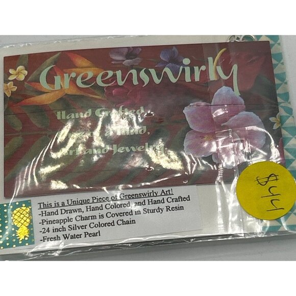 Pineapple Pendant Necklace 24" Silver Chain Fresh Water Pearl Coastal Surf Tiki - Picture 3 of 4